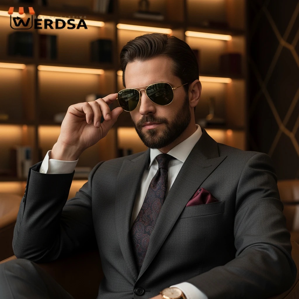  عینک آفتابی ری‌ بن Ray-Ban طلایی لنز سبز کد 1410 حرفه ایی